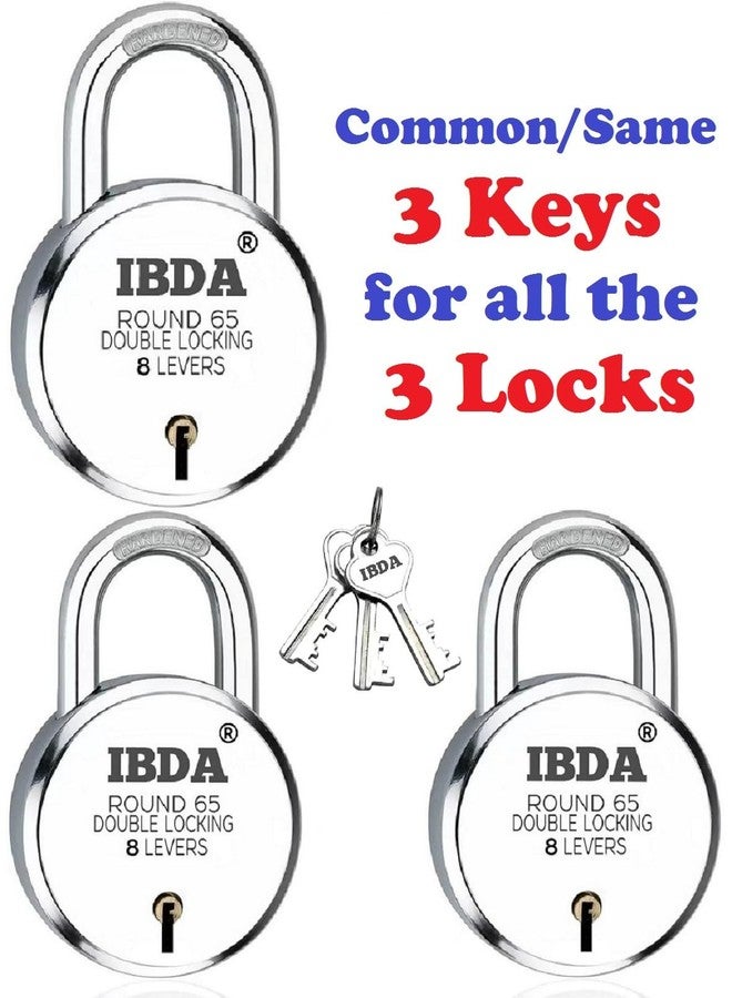 IBDA 3 Lock with Same Key | Double Locking | Steel Body | Common Key Padlock | Lock for Home, Shutter, gate, Door, kadi, Channel, Chain, Shop, Outdoor, Indoor | Same Key Lock Set of 3 with 3 Keys | - Image 2